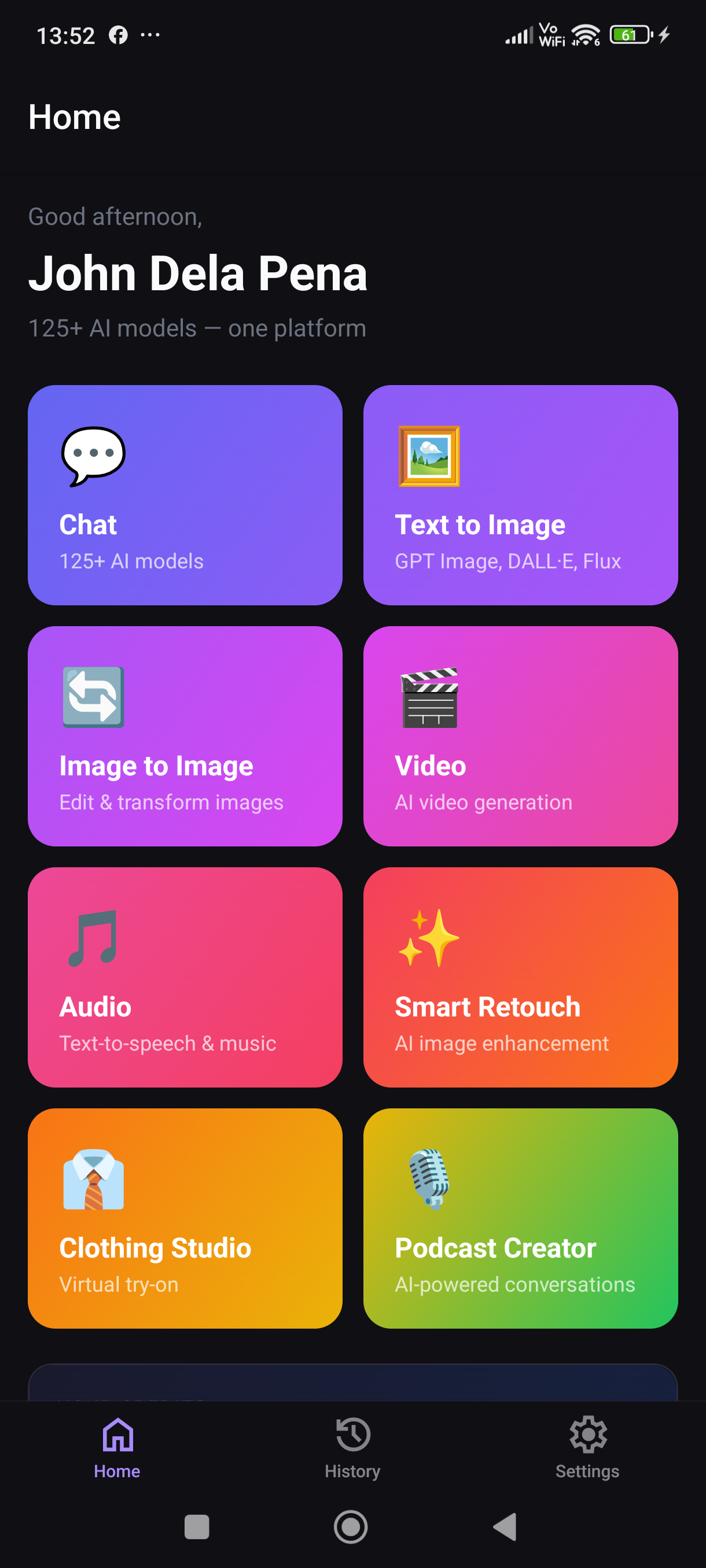 Relay AI home screen with all 8 AI tools